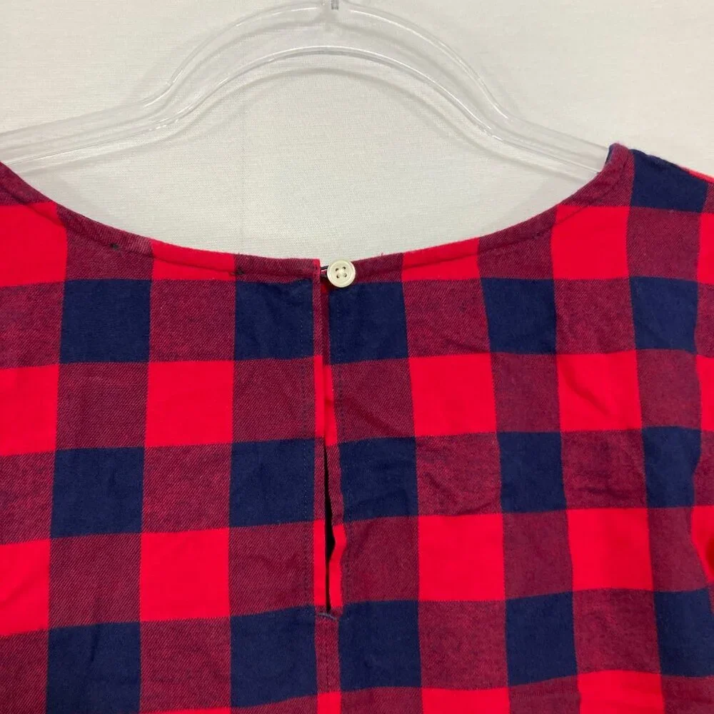New J. Crew size 18 Blue Red Plaid Crew Neck Light Flannel Cotton Blouse‎ Preppy